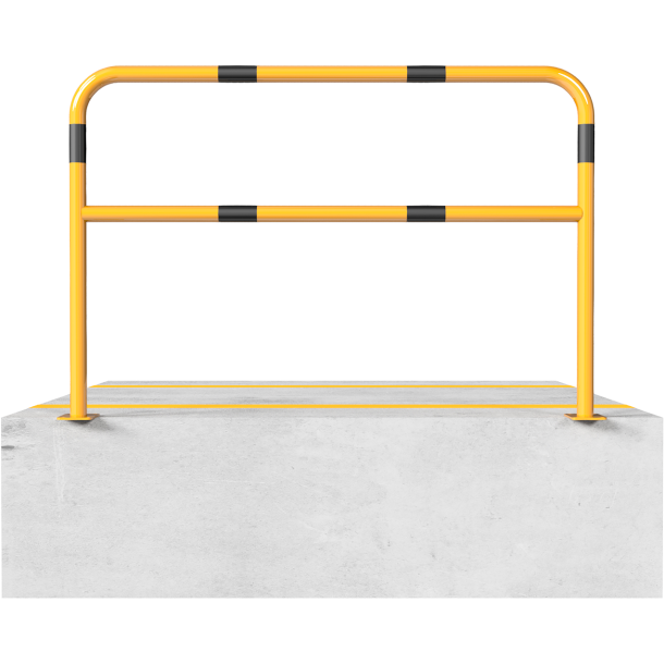 Hoop of steel tube |  48 x 2,5 mm | with cross bar | for plugging down | total width: 1500 mm | total height: 1000 mm | hot-dip galvanized and yellow coatedwith black warning stripes